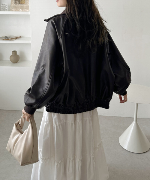 Ada.（エイダ）の「リブ スタンドネック オーバーサイズ フェイクレザー ブルゾン（ブルゾン・レディース・ブラック/ブラウン・M）」の15枚目の写真