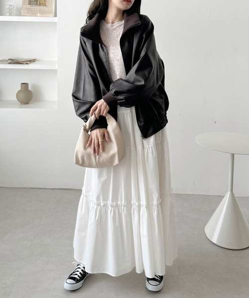 Ada.（エイダ）の「リブ スタンドネック オーバーサイズ フェイクレザー ブルゾン（ブルゾン・レディース・ブラック/ブラウン・M）」の5枚目の写真