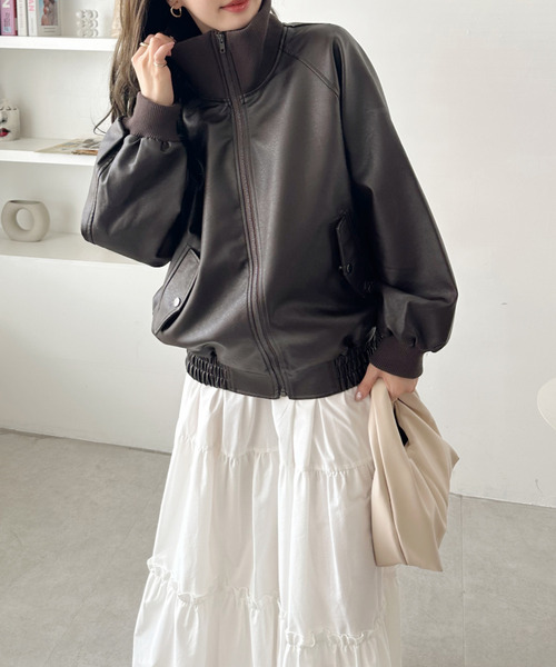 Ada.（エイダ）の「リブ スタンドネック オーバーサイズ フェイクレザー ブルゾン（ブルゾン・レディース・ブラック/ブラウン・M）」の16枚目の写真