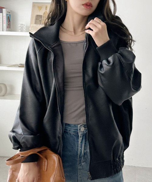 Ada.（エイダ）の「リブ スタンドネック オーバーサイズ フェイクレザー ブルゾン（ブルゾン・レディース・ブラック/ブラウン・M）」の12枚目の写真