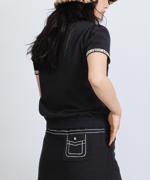 セール】<LADIES>ステッチ風プリントニットポロシャツ（ニット