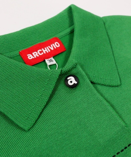 セール】<LADIES>ステッチ風プリントニットポロシャツ（ニット