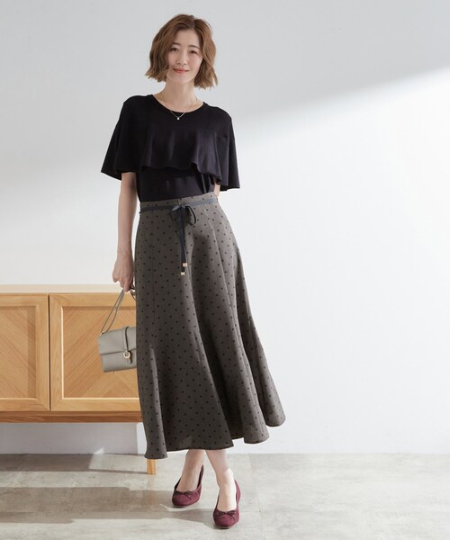 grove（グローブ）の「ドットで華やぐ　軽やかマーメイドスカート（スカート・レディース・チャコール/ベージュ系/ダークグリーン・01/02/03/04/05）」の15枚目の写真