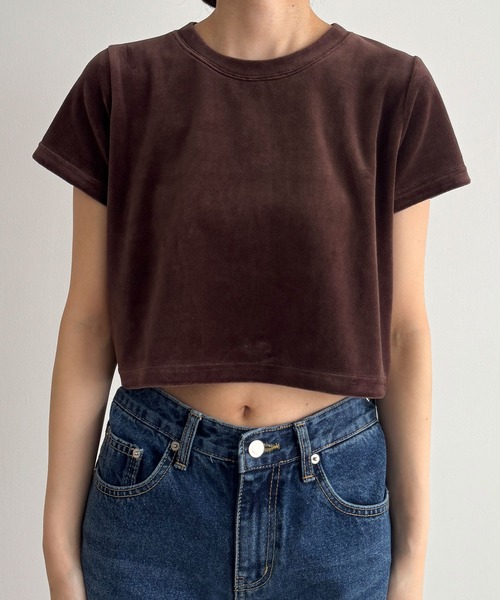 CANAL JEAN(キャナルジーン)の「El mar ベロアクロップドTシャツ(Tシャツ/カットソー・レディース・ネイビー/ブラウン/ブラック・ONE SIZE)」の14枚目の写真