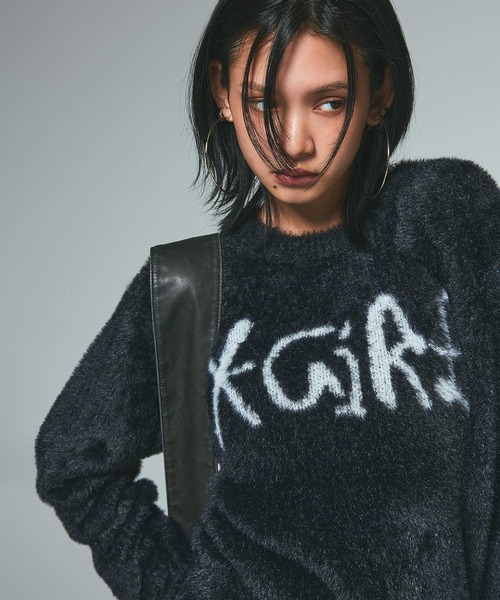 LOGO JACQUARD SHAGGY KNIT TOP（ニット/セーター）｜X-girl（エックス