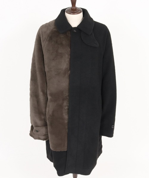 mj10980-Sliver Knit × Shaggy Panel Soutien Collar Coat