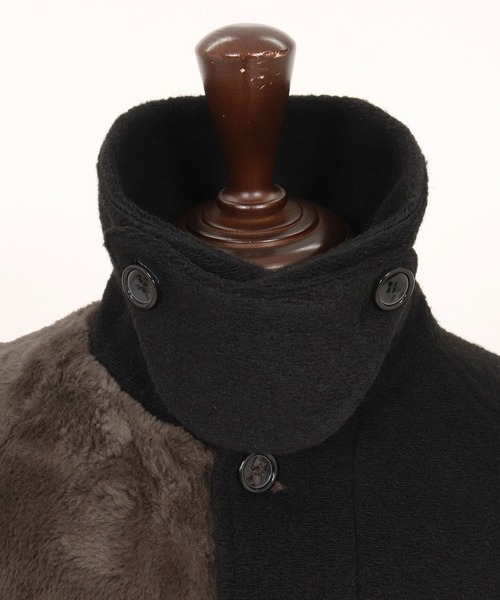 mj10980-Sliver Knit × Shaggy Panel Soutien Collar Coat