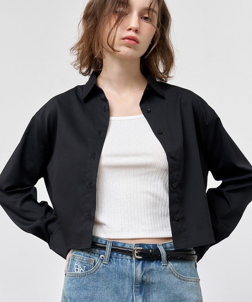 GENERAL IDEA(ジェネラルアイデア)の「GENERAL IDEA/ジェネラルアイディア wrinkle free semi crop easy shirts シャツ(シャツ/ブラウス・レディース・ブラック/ホワイト・S/M/L)」の1枚目の写真