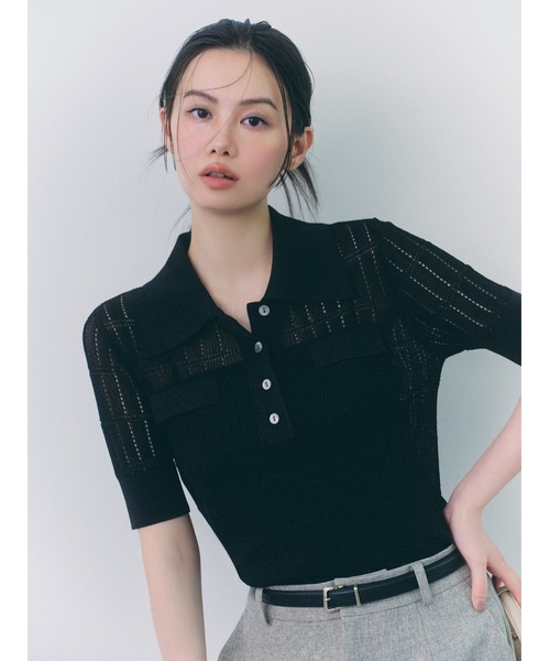 FRAY I.D(フレイアイディー)の「アイレットシアーポロニット(ニット/セーター・レディース・アイボリー/ブラック/ブラウン/ミント・F)」の3枚目の写真