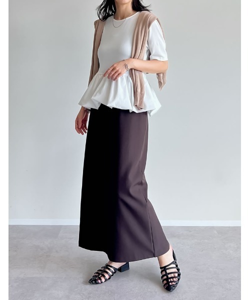 Re:EDIT(リエディ)の「フライス異素材切り替え裾バルーン半袖トップス(Tシャツ/カットソー・レディース・ホワイト/ブラック・MEDIUM/LARGE)」の11枚目の写真