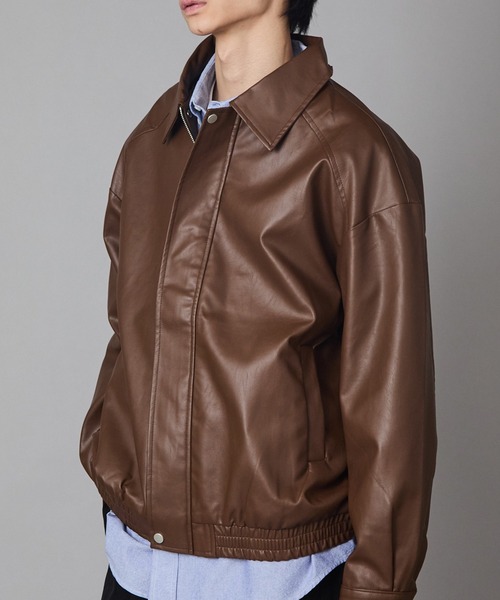 セール】【50%OFF】Zip-Up Faux Leather Jacket/ジップアップフェイク