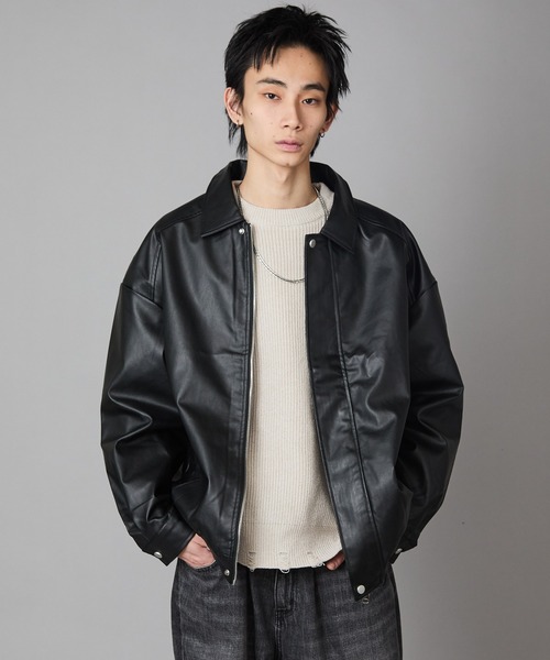 セール】【50%OFF】Zip-Up Faux Leather Jacket/ジップアップフェイク