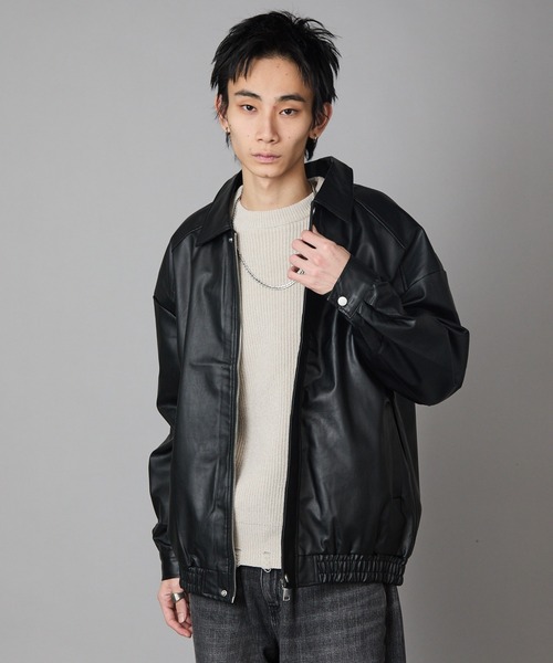 セール】【50%OFF】Zip-Up Faux Leather Jacket/ジップアップフェイク
