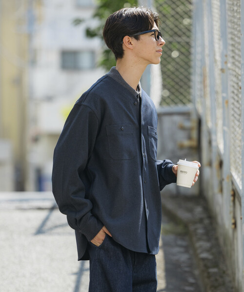 セール】LANATEC WOOLY リラックスフィット ノーカラーシャツ / NO