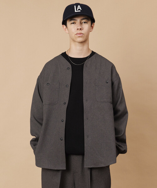 セール】LANATEC WOOLY リラックスフィット ノーカラーシャツ / NO