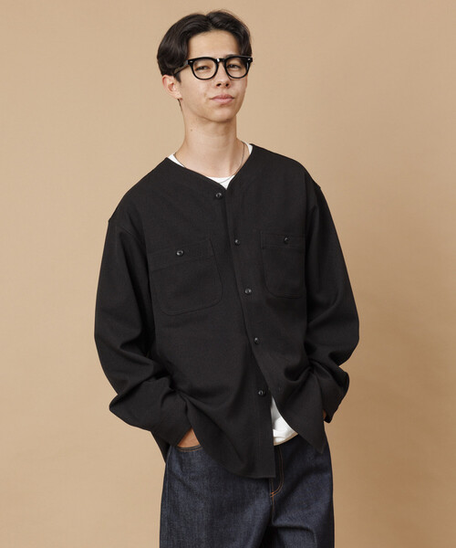 セール】LANATEC WOOLY リラックスフィット ノーカラーシャツ / NO