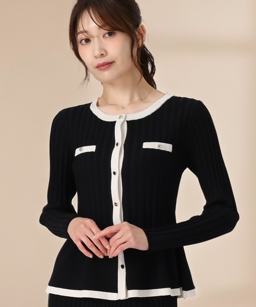 MISCH MASCH（ミッシュマッシュ）の「2025秋冬新作 ワイドリブ配色ペプラムカーディガン（カーディガン/ボレロ・レディース・グレー/ベージュ/ブラック・ﾌﾘ-）」の2枚目の写真