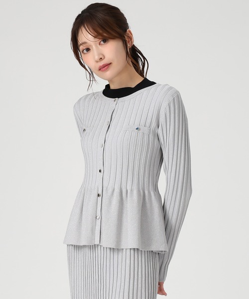 MISCH MASCH（ミッシュマッシュ）の「2025秋冬新作 ワイドリブ配色ペプラムカーディガン（カーディガン/ボレロ・レディース・グレー/ベージュ/ブラック・ﾌﾘ-）」の7枚目の写真