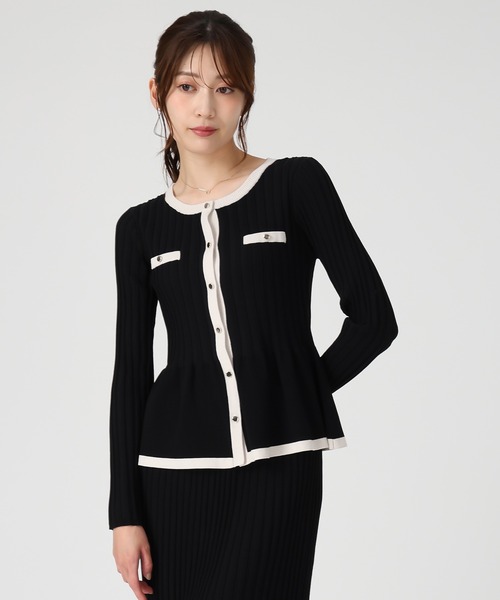 MISCH MASCH（ミッシュマッシュ）の「2025秋冬新作 ワイドリブ配色ペプラムカーディガン（カーディガン/ボレロ・レディース・グレー/ベージュ/ブラック・ﾌﾘ-）」の9枚目の写真