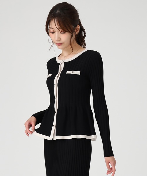 MISCH MASCH（ミッシュマッシュ）の「2025秋冬新作 ワイドリブ配色ペプラムカーディガン（カーディガン/ボレロ・レディース・グレー/ベージュ/ブラック・ﾌﾘ-）」の10枚目の写真