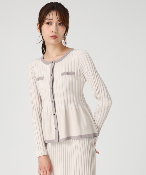 MISCH MASCH（ミッシュマッシュ）の「2025秋冬新作 ワイドリブ配色ペプラムカーディガン（カーディガン/ボレロ・レディース・グレー/ベージュ/ブラック・ﾌﾘ-）」の11枚目の写真