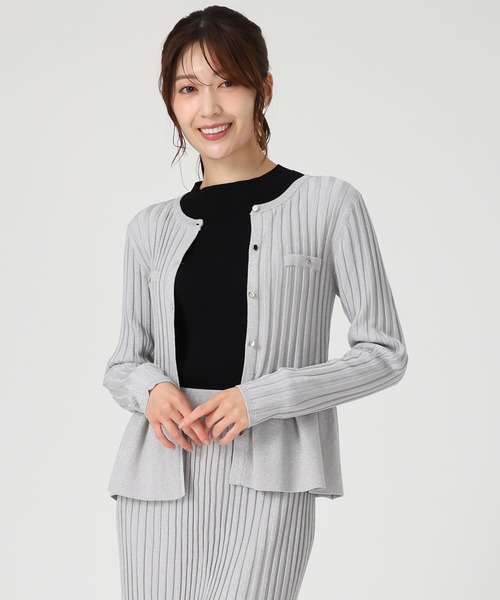 MISCH MASCH（ミッシュマッシュ）の「2025秋冬新作 ワイドリブ配色ペプラムカーディガン（カーディガン/ボレロ・レディース・グレー/ベージュ/ブラック・ﾌﾘ-）」の14枚目の写真