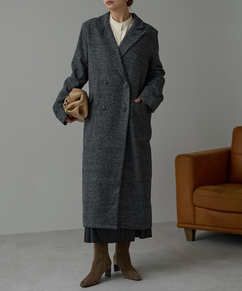 r.（アールドット）の「ツイード　チェスターコート（チェスターコート・レディース・オレンジ/ブラウン/ブラック・FREE）」の2枚目の写真