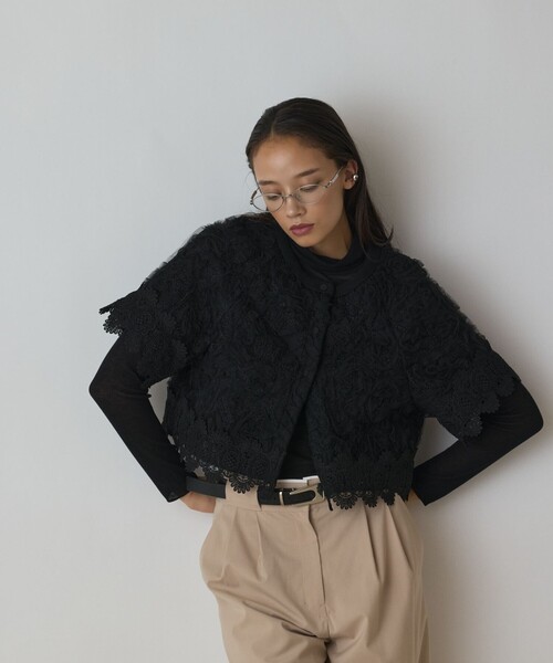 Diagram（ダイアグラム）の「フラワー刺繍ニットカーディガン（カーディガン/ボレロ・レディース・ブラック/ホワイト・36）」の16枚目の写真