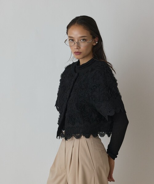 Diagram（ダイアグラム）の「フラワー刺繍ニットカーディガン（カーディガン/ボレロ・レディース・ブラック/ホワイト・36）」の17枚目の写真