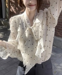 カプリシューレマージュ　シースルー水玉　黒トップス CAPRICIEUX LE'MAGE｜カプリシュレマージュのトップス（ブラック