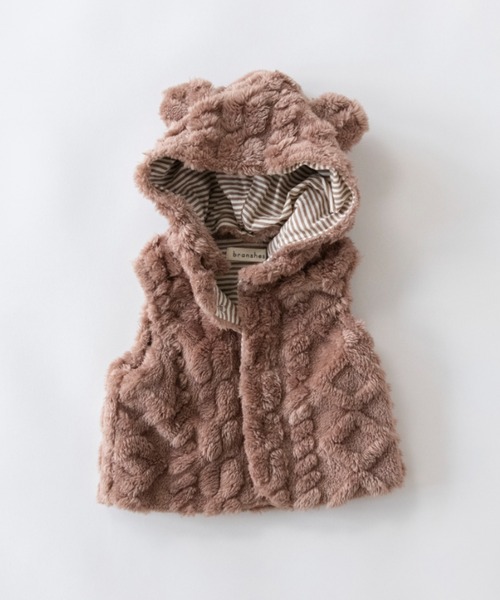BRANSHES(ブランシェス)の「【ベビー】ケーブル柄クマ耳ベスト(ベスト・キッズ・アイボリー/ブラウン・FREE)」の2枚目の写真