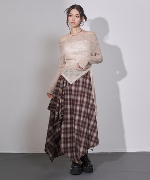 ENVYM（アンビー）の「アシメチェック ドレープスカート（スカート・レディース・ブラウン/ブラック・FREE）」の9枚目の写真