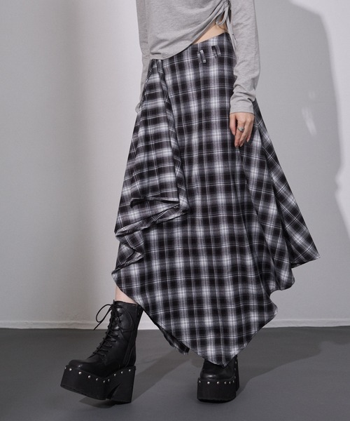 ENVYM（アンビー）の「アシメチェック ドレープスカート（スカート・レディース・ブラウン/ブラック・FREE）」の10枚目の写真