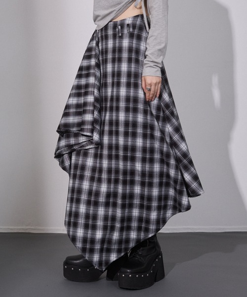 アシメチェック ドレープスカート（スカート）｜ENVYM（アンビー）の