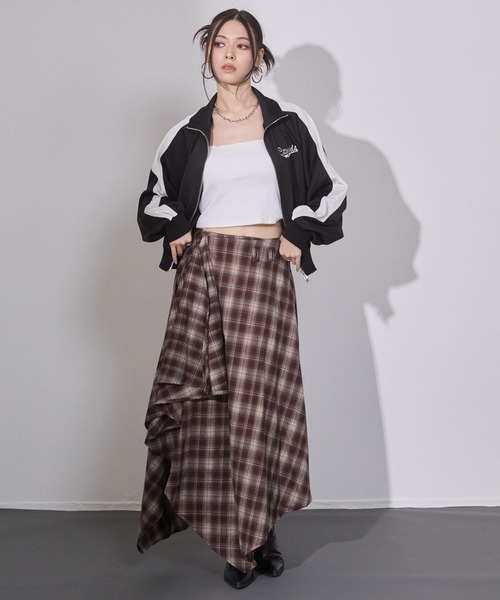 ENVYM（アンビー）の「アシメチェック ドレープスカート（スカート・レディース・ブラウン/ブラック・FREE）」の6枚目の写真
