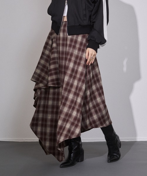 ENVYM（アンビー）の「アシメチェック ドレープスカート（スカート・レディース・ブラウン/ブラック・FREE）」の21枚目の写真