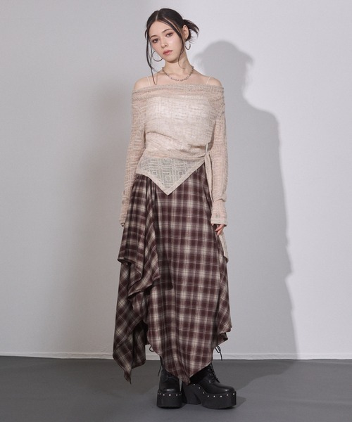 ENVYM（アンビー）の「アシメチェック ドレープスカート（スカート・レディース・ブラウン/ブラック・FREE）」の7枚目の写真