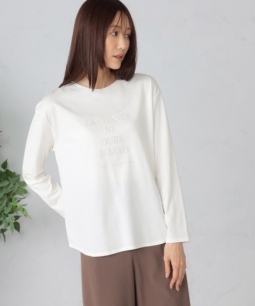 GALLORIA（ギャローリア）の「フロッキーロゴプリントTシャツ（Tシャツ/カットソー・レディース・チャコールグレー/ホワイト・S/M/L/LL）」の5枚目の写真