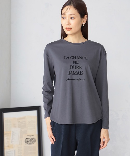 GALLORIA（ギャローリア）の「フロッキーロゴプリントTシャツ（Tシャツ/カットソー・レディース・チャコールグレー/ホワイト・S/M/L/LL）」の10枚目の写真