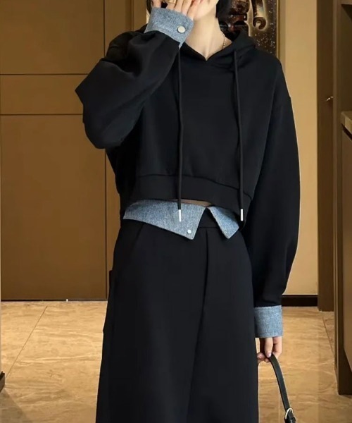 SallyLunn（サリーラン）の「スリットフーディセットアップ（Tシャツ/カットソー・レディース・グリーン/ブラック・MEDIUM/LARGE）」の3枚目の写真