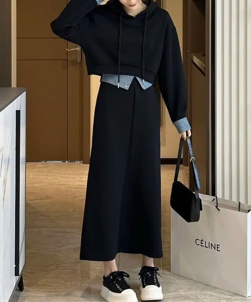 SallyLunn（サリーラン）の「スリットフーディセットアップ（Tシャツ/カットソー・レディース・グリーン/ブラック・MEDIUM/LARGE）」の7枚目の写真
