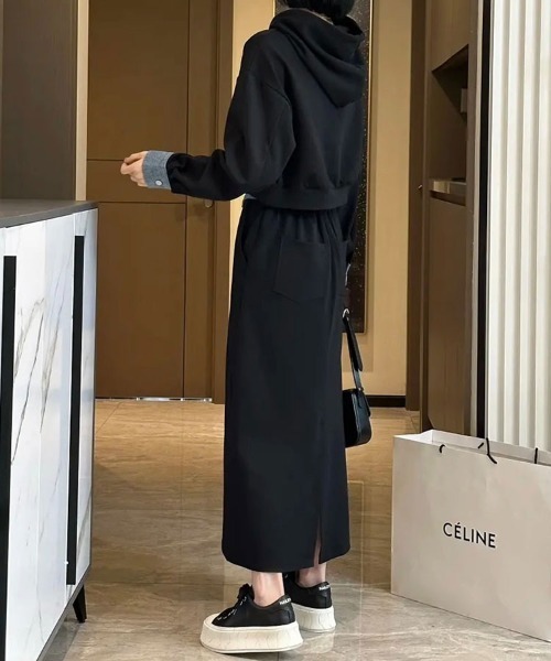 SallyLunn（サリーラン）の「スリットフーディセットアップ（Tシャツ/カットソー・レディース・グリーン/ブラック・MEDIUM/LARGE）」の8枚目の写真
