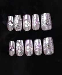 Vini（ヴィニ）の「ハイクオリティー  ネイルチップ パーツあり　/水光ネイル/マグネットネイル/ジェルネイル（ネイルシール/ネイルチップ）」