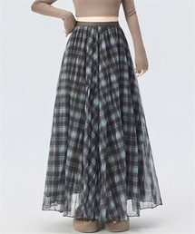 ロング丈チェック柄チュールスカート