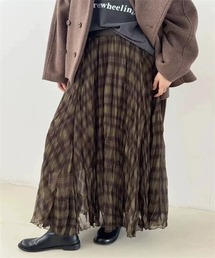 ロング丈チェック柄チュールスカート