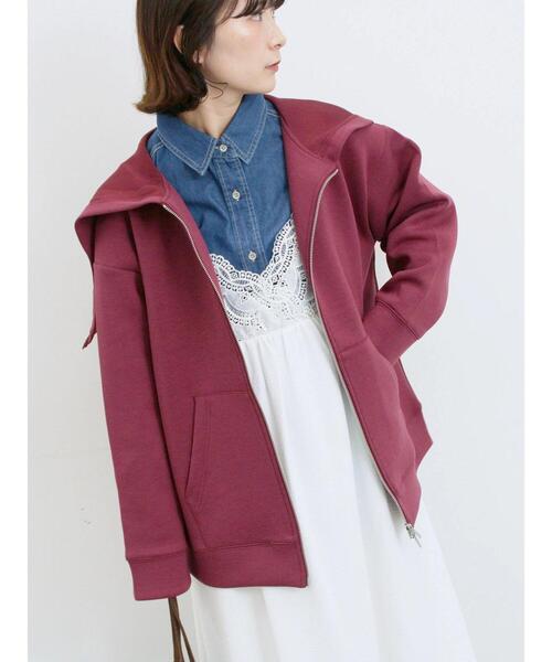 Samansa Mos2 blue（サマンサモスモスブルー）の「ダンボールフードジャケット（ノーカラージャケット・レディース・ブラック/ボルドー/キナリ・F）」の3枚目の写真