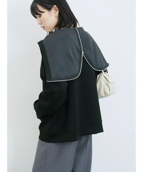 Samansa Mos2 blue（サマンサモスモスブルー）の「ダンボールフードジャケット（ノーカラージャケット・レディース・ブラック/ボルドー/キナリ・F）」の2枚目の写真