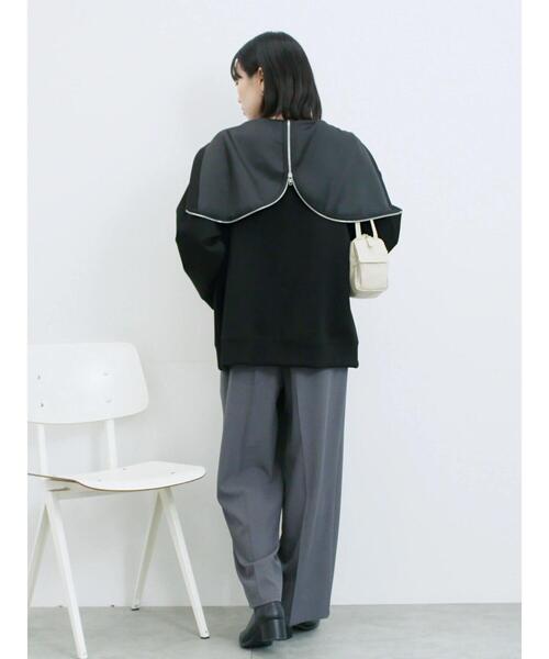 Samansa Mos2 blue（サマンサモスモスブルー）の「ダンボールフードジャケット（ノーカラージャケット・レディース・ブラック/ボルドー/キナリ・F）」の13枚目の写真