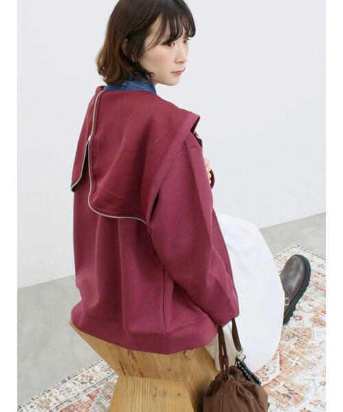 Samansa Mos2 blue（サマンサモスモスブルー）の「ダンボールフードジャケット（ノーカラージャケット・レディース・ブラック/ボルドー/キナリ・F）」の14枚目の写真