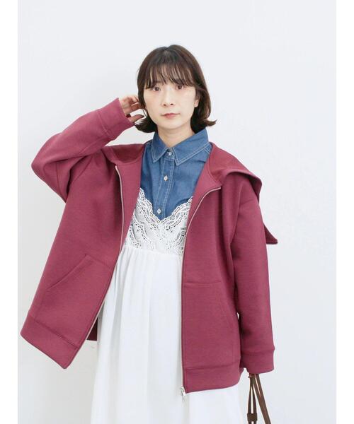 Samansa Mos2 blue（サマンサモスモスブルー）の「ダンボールフードジャケット（ノーカラージャケット・レディース・ブラック/ボルドー/キナリ・F）」の17枚目の写真